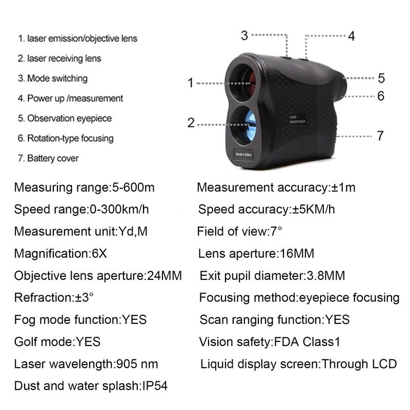 Multifunctieve Golf Jacht Handheld digitale Laser Afstandmeter Outdoor Adventure Telescope Laser Afstandmeter 600m 900m 1200m 1