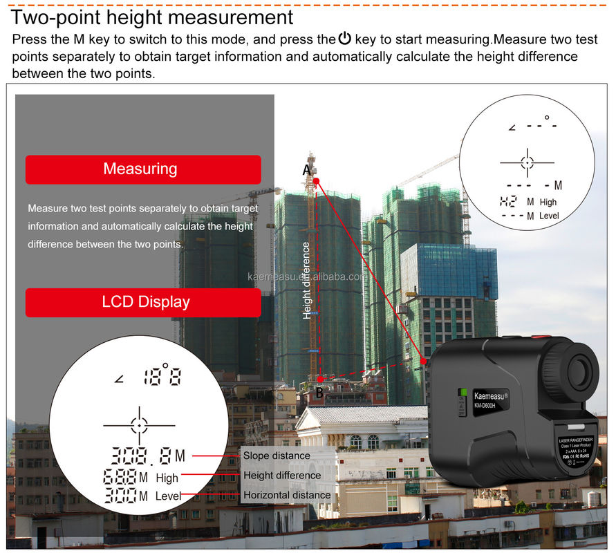 1000m Jachtbereikmeter Snelheidsmeting hellingsomvang Laser Afstandmeter Telescoop Laserbereikmeter