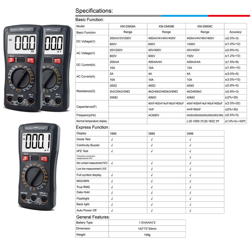 Stroomspanning Multimeter Aanpassen Professionele NCV Niet-contactmeting Slimme Multimeter LCD-scherm Digitale Multimeters