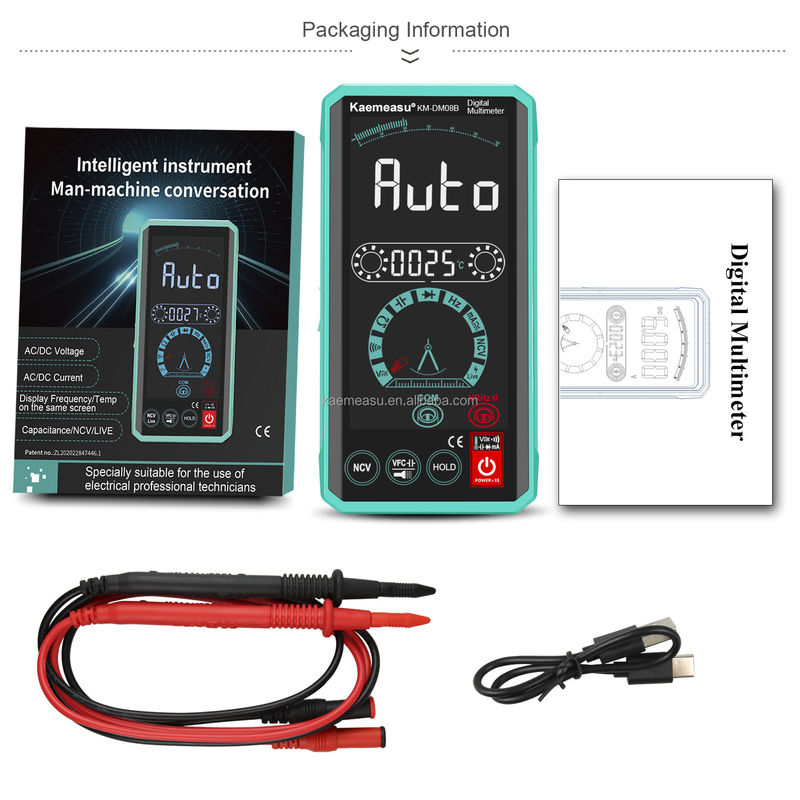Intelligente menselijke-machine-interactie-multimeters LCD-kleurbeeldscherm Spanningsmeter Oplaadbare slimme digitale multimeter