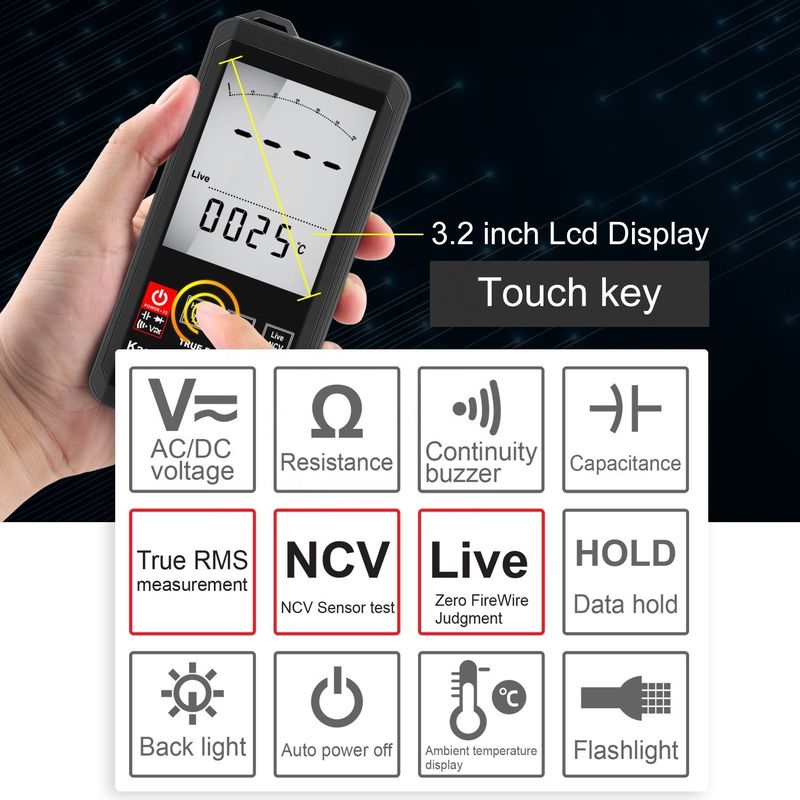 Grote scherm Auto Ranging Touch Digitale Multimeter True RMS Digitale Multimeter AC DC Spanning Mini Pocket Multimeter