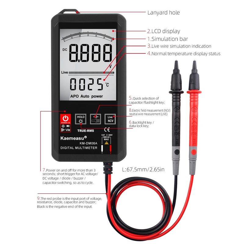 Grote scherm Auto Ranging Touch Digitale Multimeter True RMS Digitale Multimeter AC DC Spanning Mini Pocket Multimeter