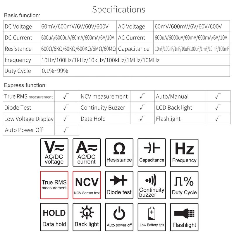 Multifunktioneel Digitale Pocket Multimeter Elektrisch Universele Meter Hoogprecisie DC/AC NCV True RMS Multimeter Tester
