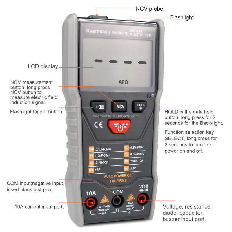 OEM ODM Anti-Burn Multitester DC/AC NCV-meting Vierkantgolfuitgang True-rms automatisch bereik Digitale multimeters