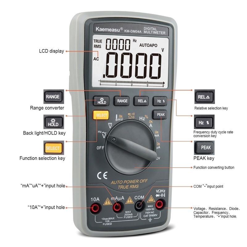 ABS Elektrische onderdelen 04A OEM ODM Auto-reeks Smart Multitester laboratoriumapparatuur DC/AC 20000 Counts Digitale multimeter