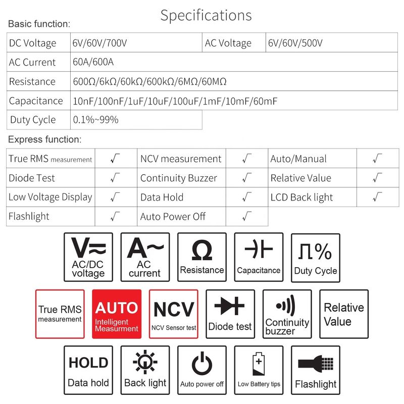 21E Intelligente digitale klemmeter NCV Elektronisch reparatietool 1000v True Rms Multimeter 6000 Tellen Stromklemmeter