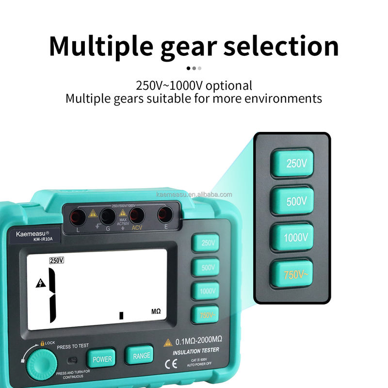 Digitale isolatieweerstandstester met overbelastingbescherming en meetbereik tot 2000MΩ Klasse 1 250V 500V 1000V