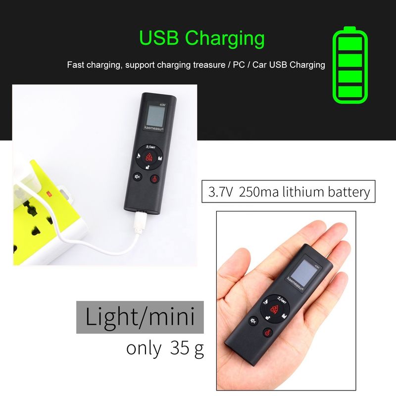 40m Mini Handheld USB Oplaadbare Laser Afstandsmeter Hoogprecisie Infrarood Elektronische Rechter Laser Afstandsmeter