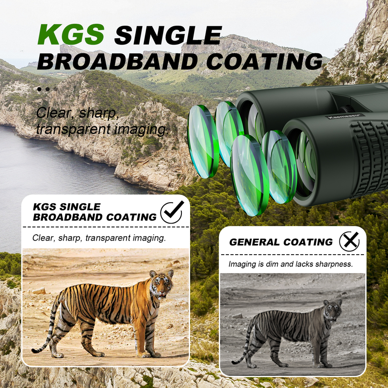 Kaemeasu C Model Groen Kleur 10x42 HD Waterdichte verrekijker voor volwassenen, verrekijker voor vogelkijken en wandelen, optica met BAK4 prisma, schokbestendig magnesium legering lichaam, helder en helder zicht