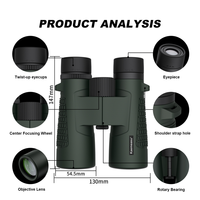 Kaemeasu C Model Groen Kleur 10x42 HD Waterdichte verrekijker voor volwassenen, verrekijker voor vogelkijken en wandelen, optica met BAK4 prisma, schokbestendig magnesium legering lichaam, helder en helder zicht
