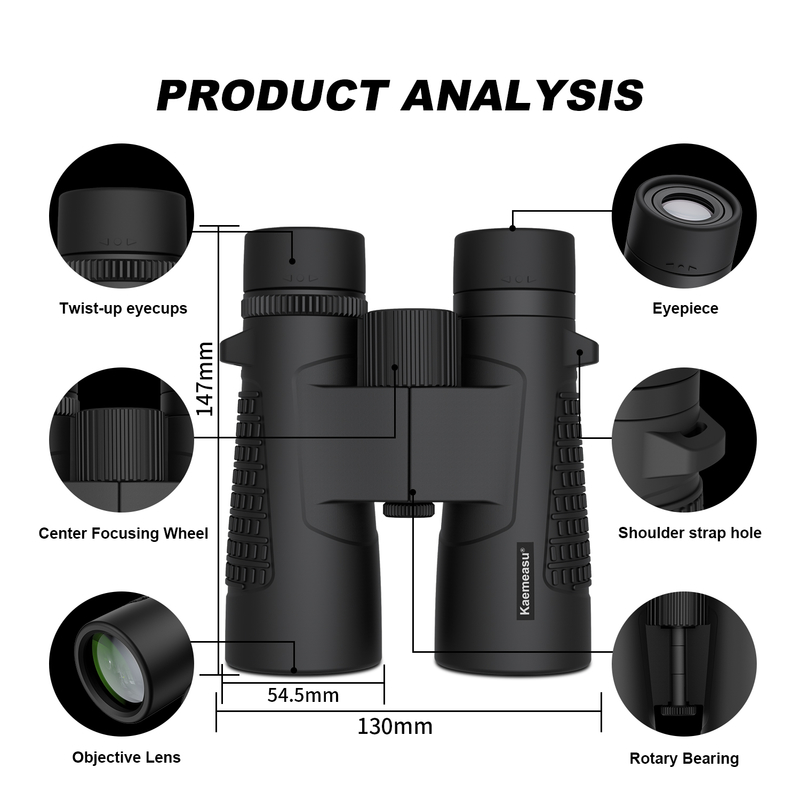 Kaemeasu C Model zwart 10x42 HD waterdichte verrekijker voor volwassenen, verrekijker voor vogels kijken en wandelen, optiek met BAK4 prisma, schokbestendige magnesiumlegering behuizing, helder en scherp zicht