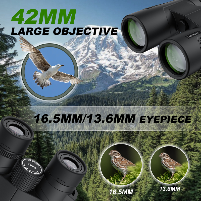 Kaemeasu C Model zwart 10x42 HD waterdichte verrekijker voor volwassenen, verrekijker voor vogels kijken en wandelen, optiek met BAK4 prisma, schokbestendige magnesiumlegering behuizing, helder en scherp zicht